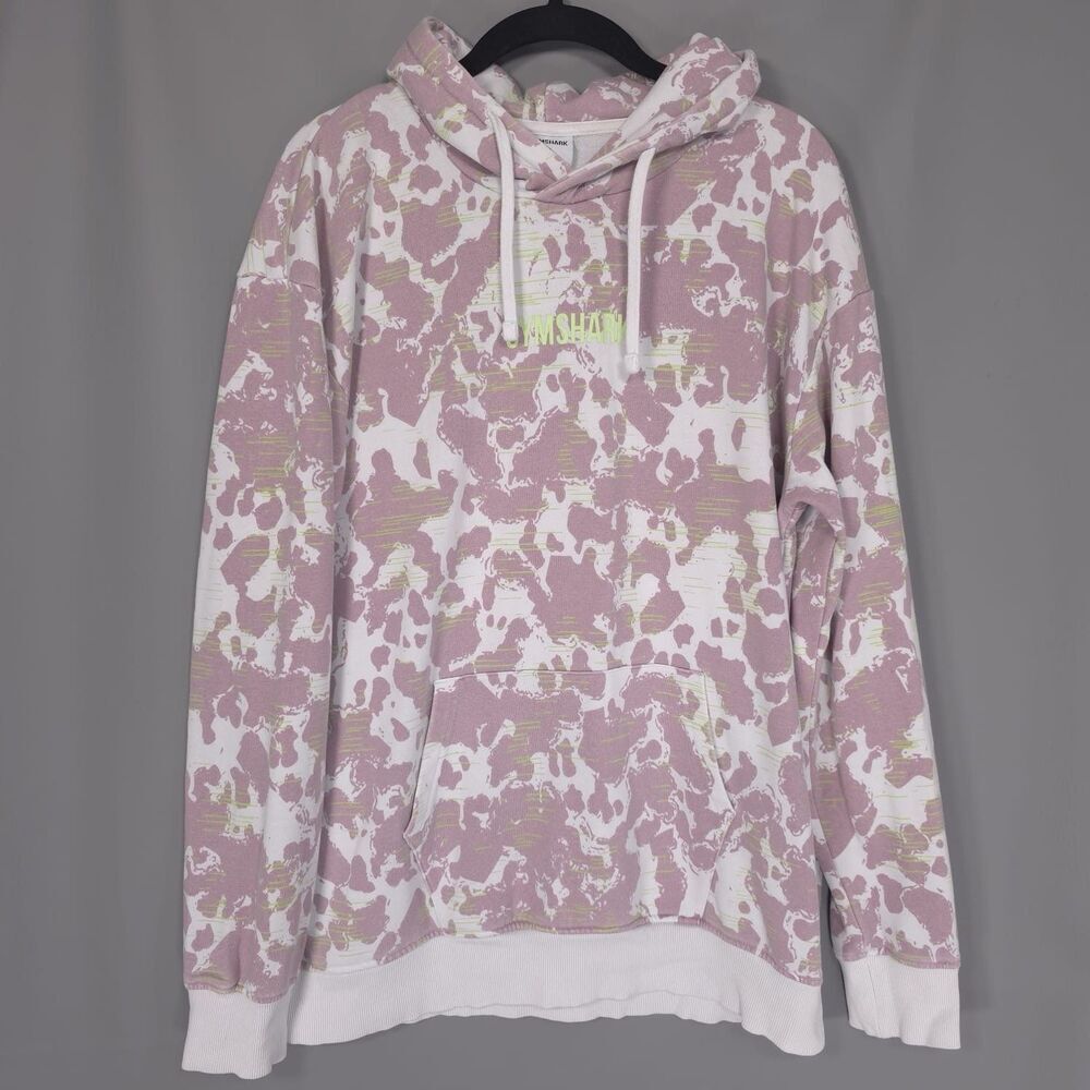 GYMSHARK Women’s Hoodie MEDIUM Purple White Camo Slightly Oversized Cotton Blend